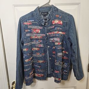 Denim & Co. Women's Denim Patchwork Jacket Button-Up, Size Small